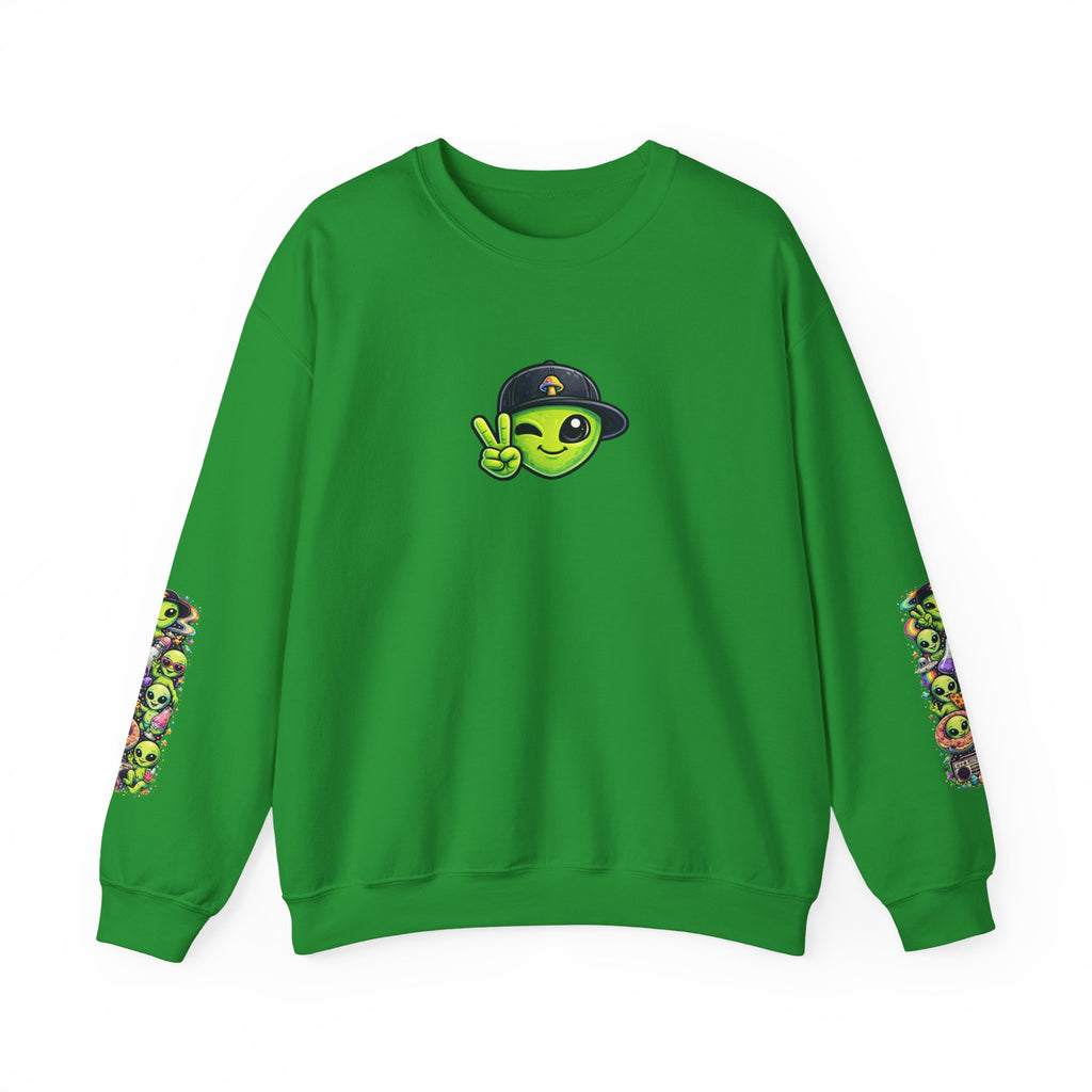 Harm Reduction Alien Crewneck Sweatshirt — "Look After Your Mates" Graphic