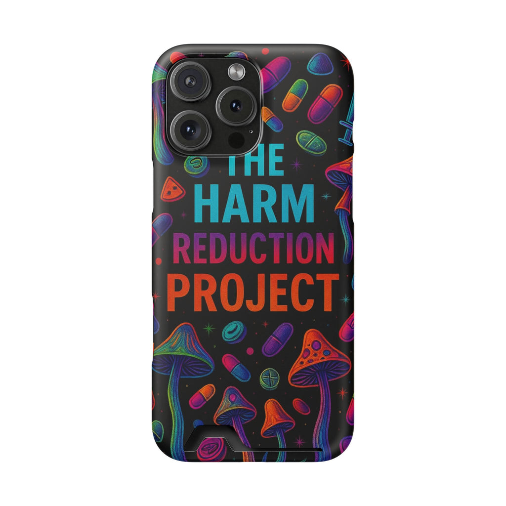Phone Case with Card Holder — "The Harm Reduction Project" Psychedelic Mushroom & Pills Design