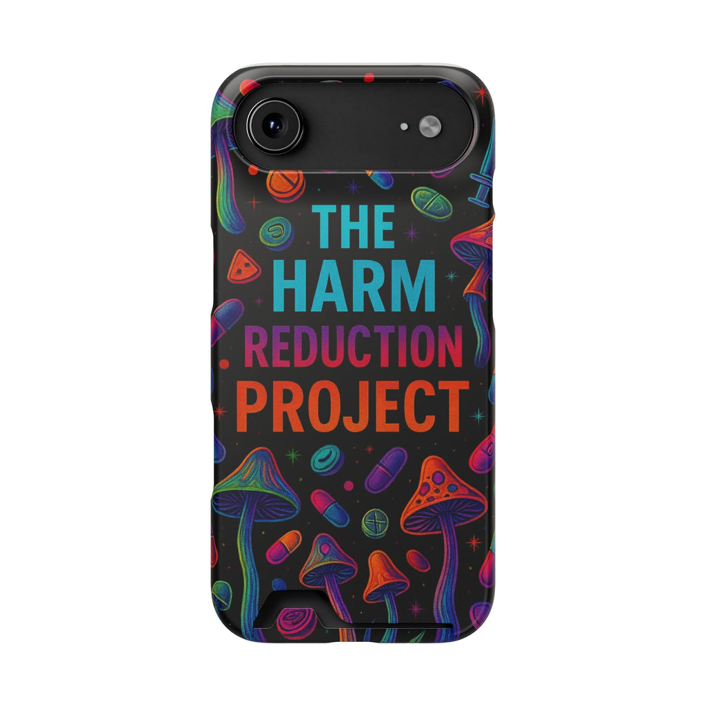 Phone Case with Card Holder — "The Harm Reduction Project" Psychedelic Mushroom & Pills Design