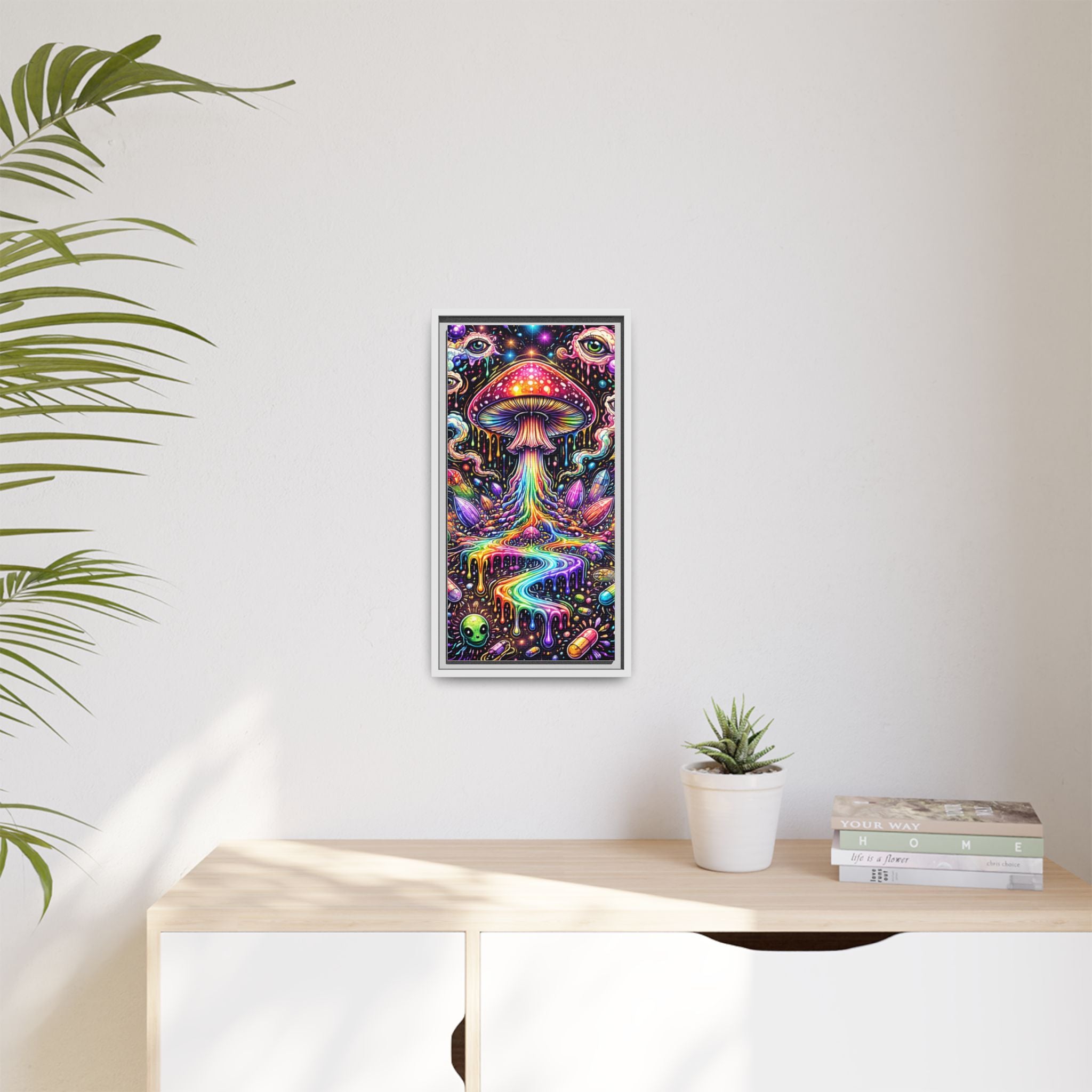 Psychedelic Mushroom Rainbow Canvas (Framed Matte)