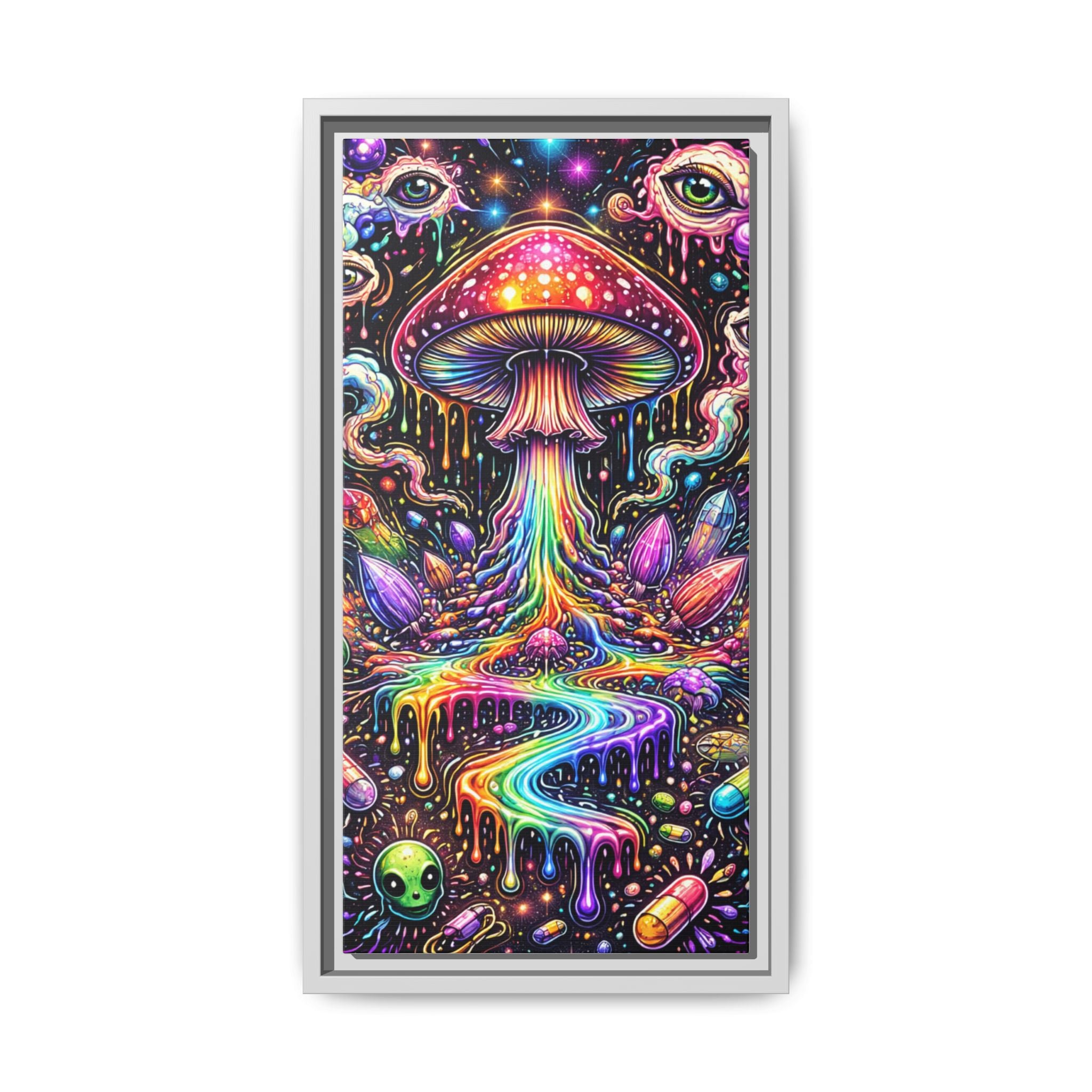 Psychedelic Mushroom Rainbow Canvas (Framed Matte)