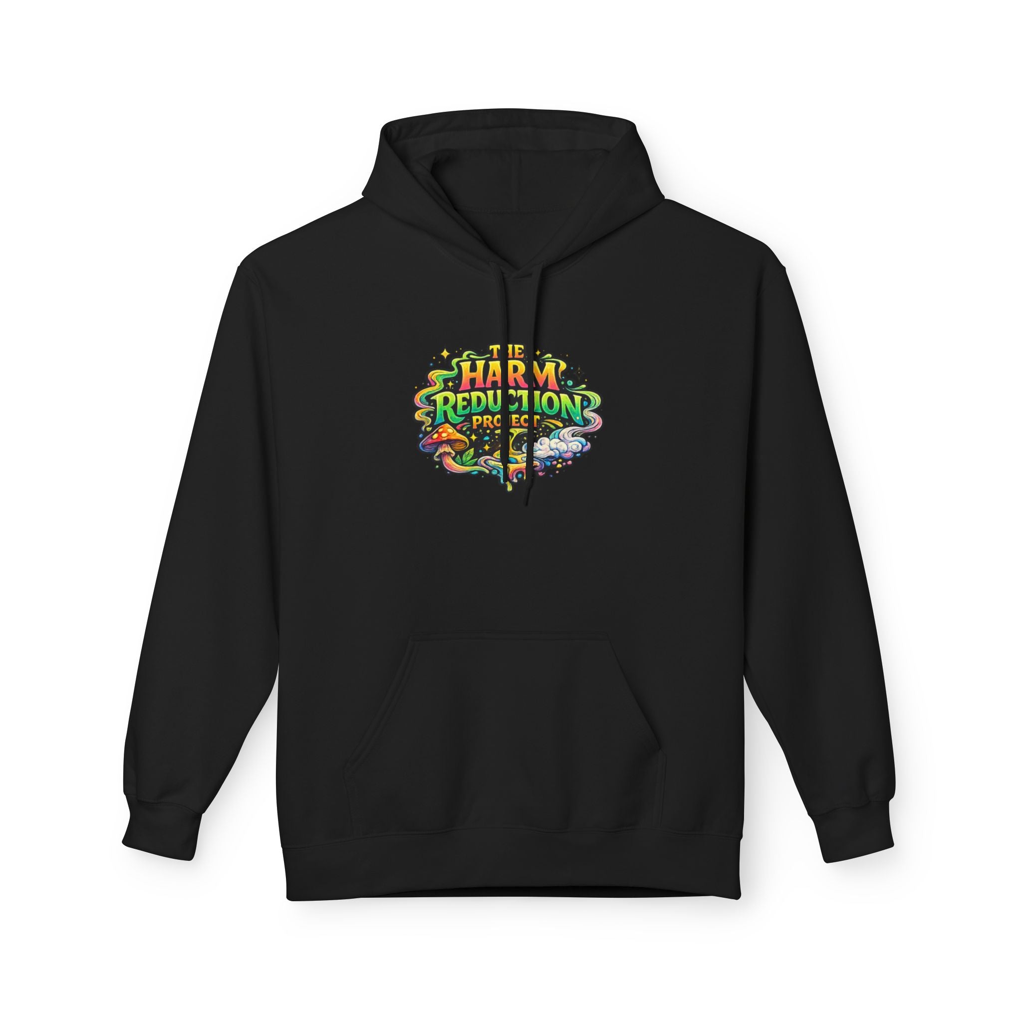 Harm Reduction Psychedelic Hoodie — Colorful Brain & All-Seeing Eye Design
