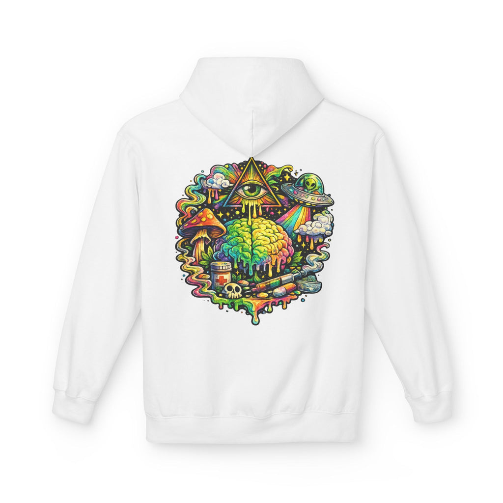 Harm Reduction Psychedelic Hoodie — Colorful Brain & All-Seeing Eye Design