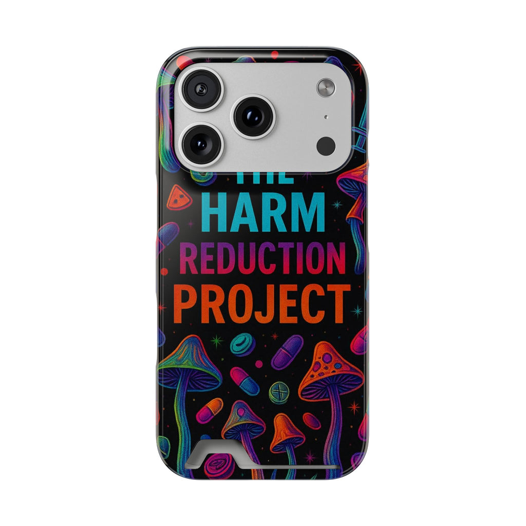 Phone Case with Card Holder — "The Harm Reduction Project" Psychedelic Mushroom & Pills Design