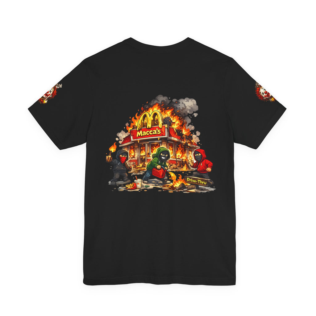 Burning Macca’s Tee — ‘Harm Reduction’ Protest Graphic T‑Shirt